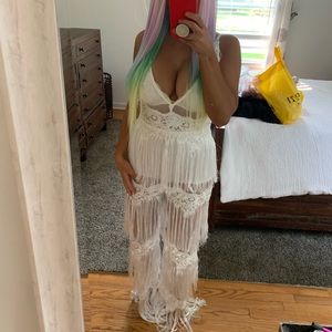 White Fringe Jumpsuit